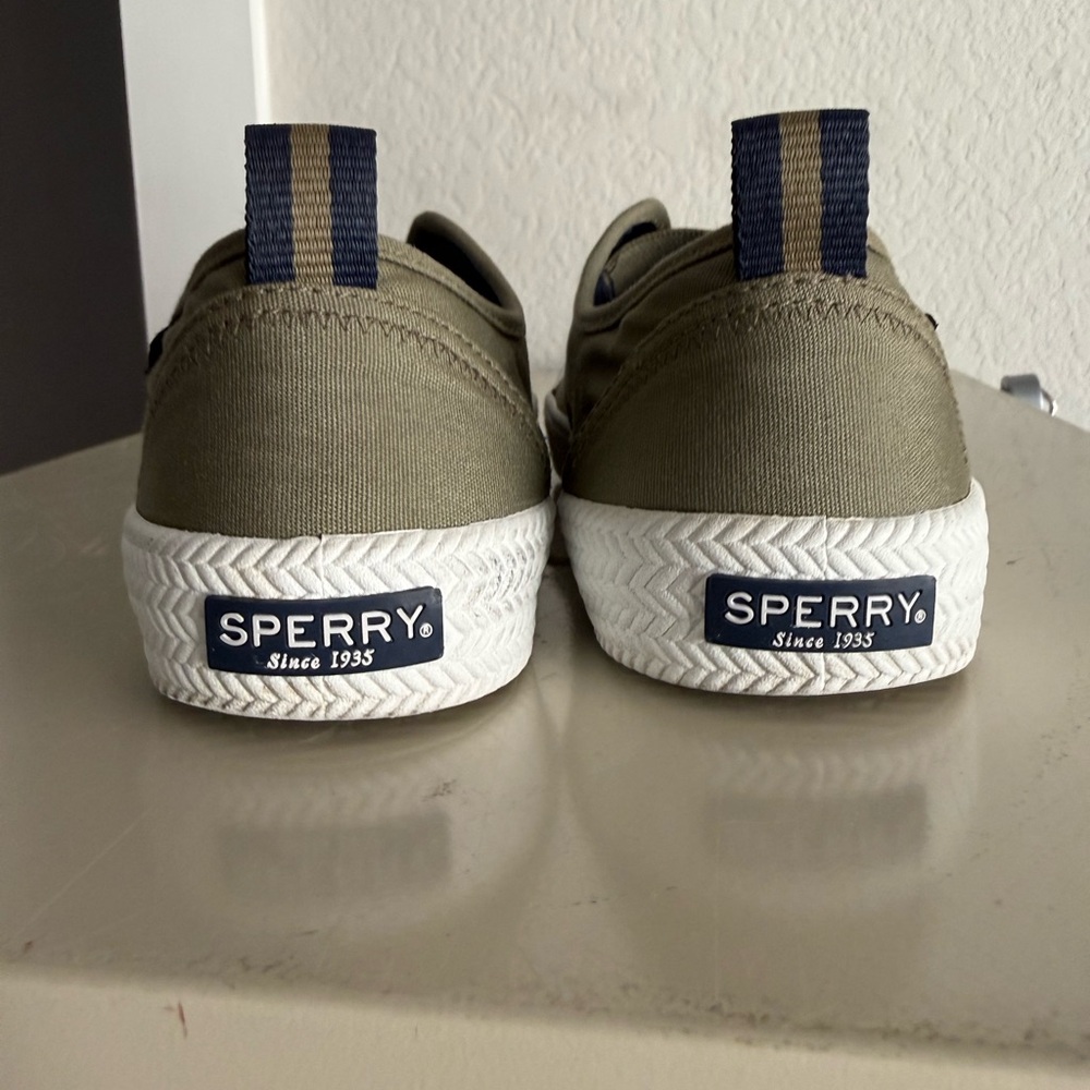 Sperry Olive Canvas Slip On Shoes - Picture 2 of 7